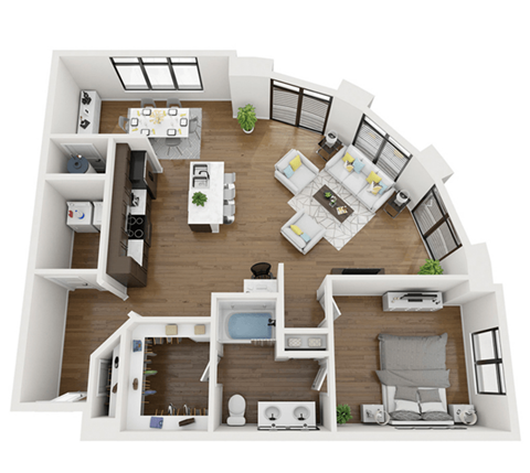Floor plan for 1 bed, 1 bath, 1203 sqft